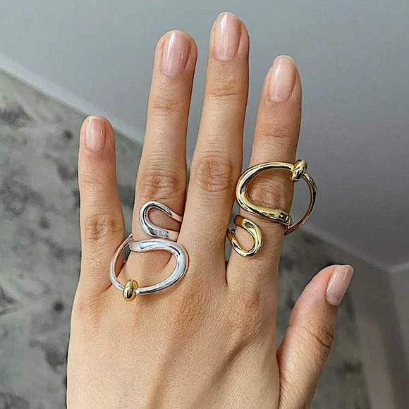 NEW 18K GOLD PLATED IRREGULAR ADJUSTABLE RESIZABLE RING - Picture 5 of 8